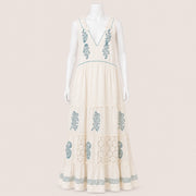 Women Embroidered Sleeveless Tiered Maxi Dress